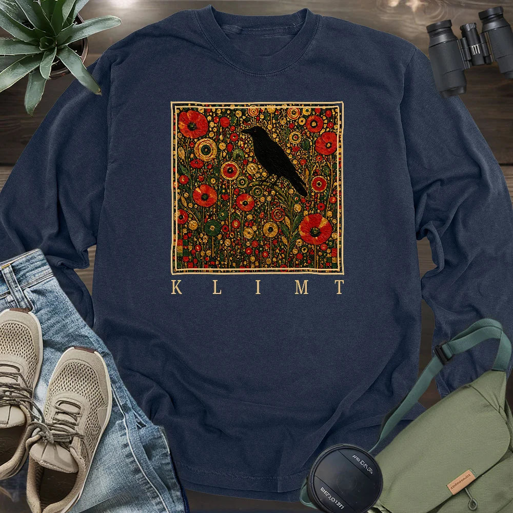 Klimt Raven In Flower Field Long Sleeve T-shirt