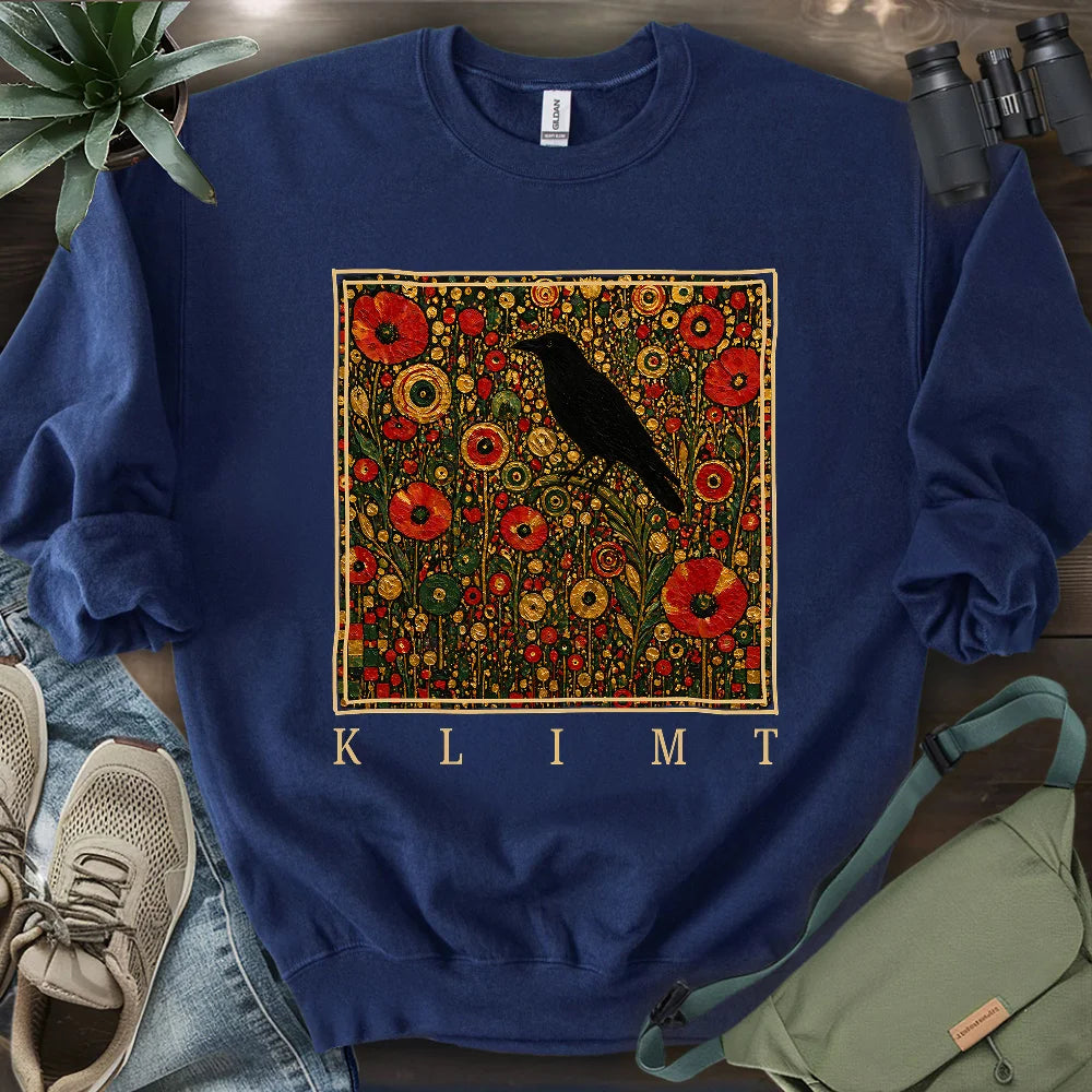 Klimt Raven In Flower Field Sweatshirt