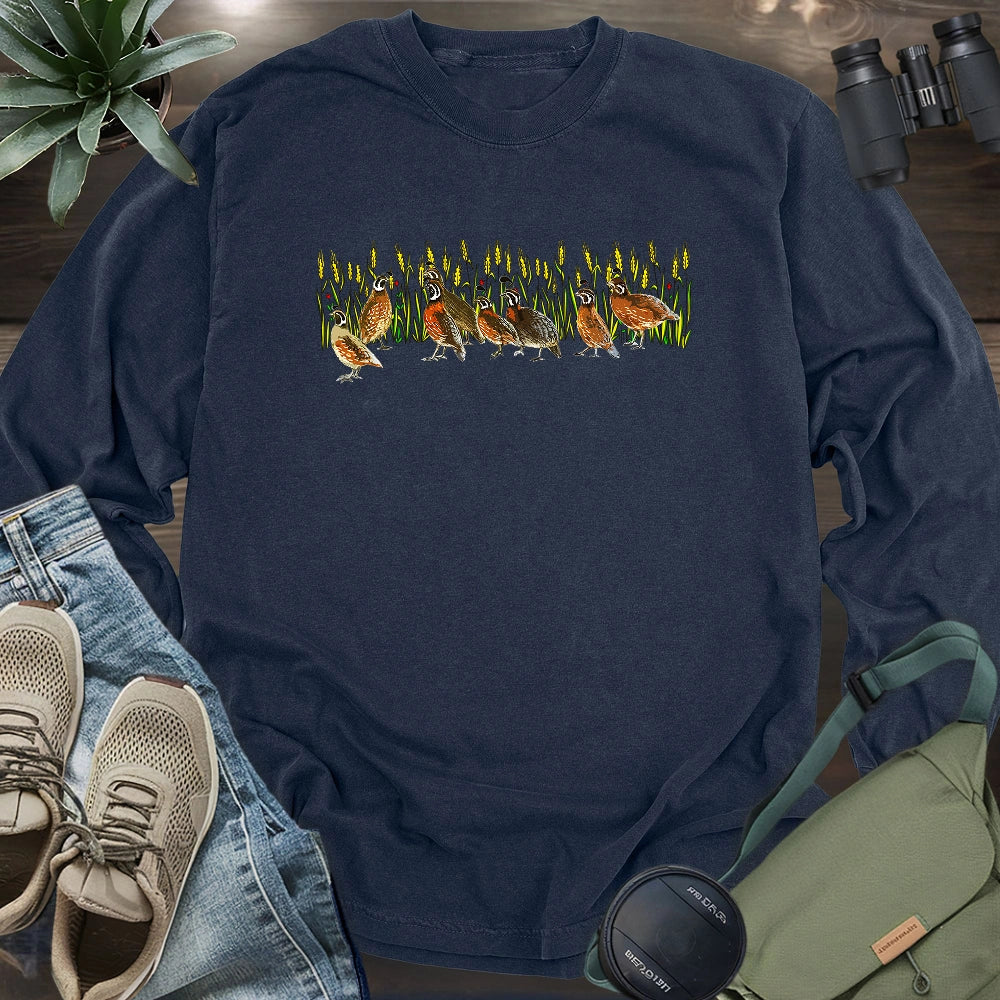 Quails At Wheat Field Long Sleeve T-shirt