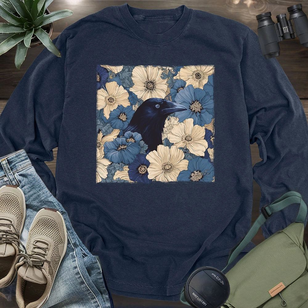 Raven In Flower Field Long Sleeve T-shirt