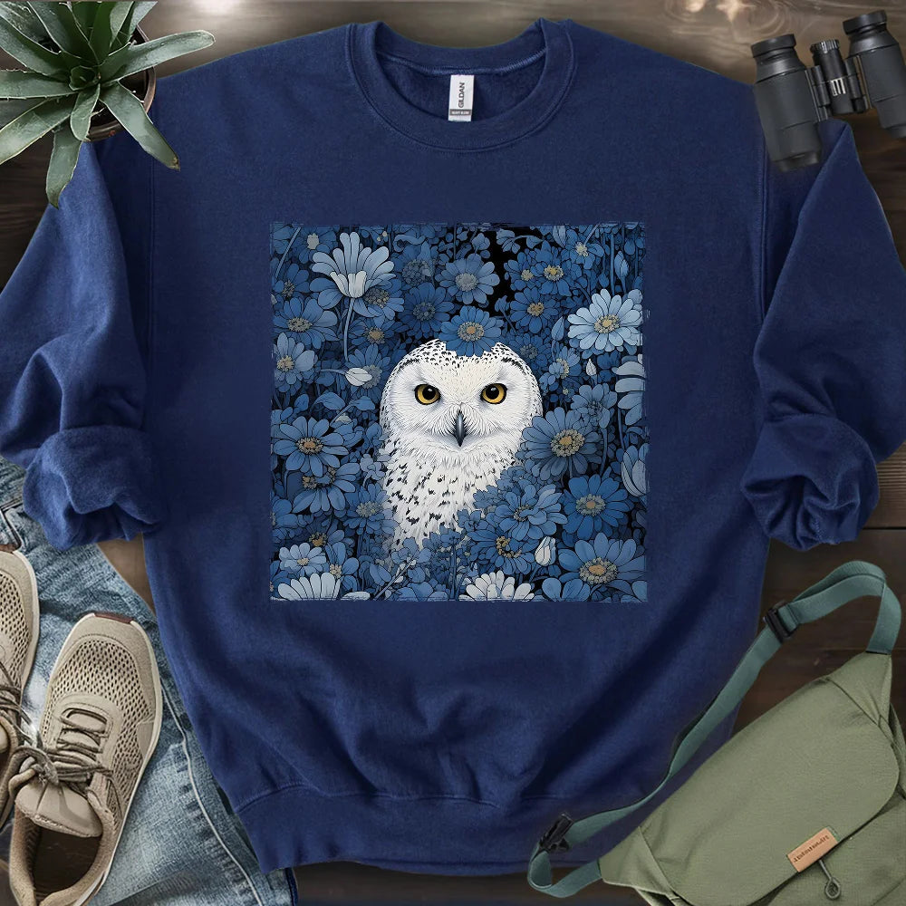 Snowy Owl In Flower Field Sweatshirt