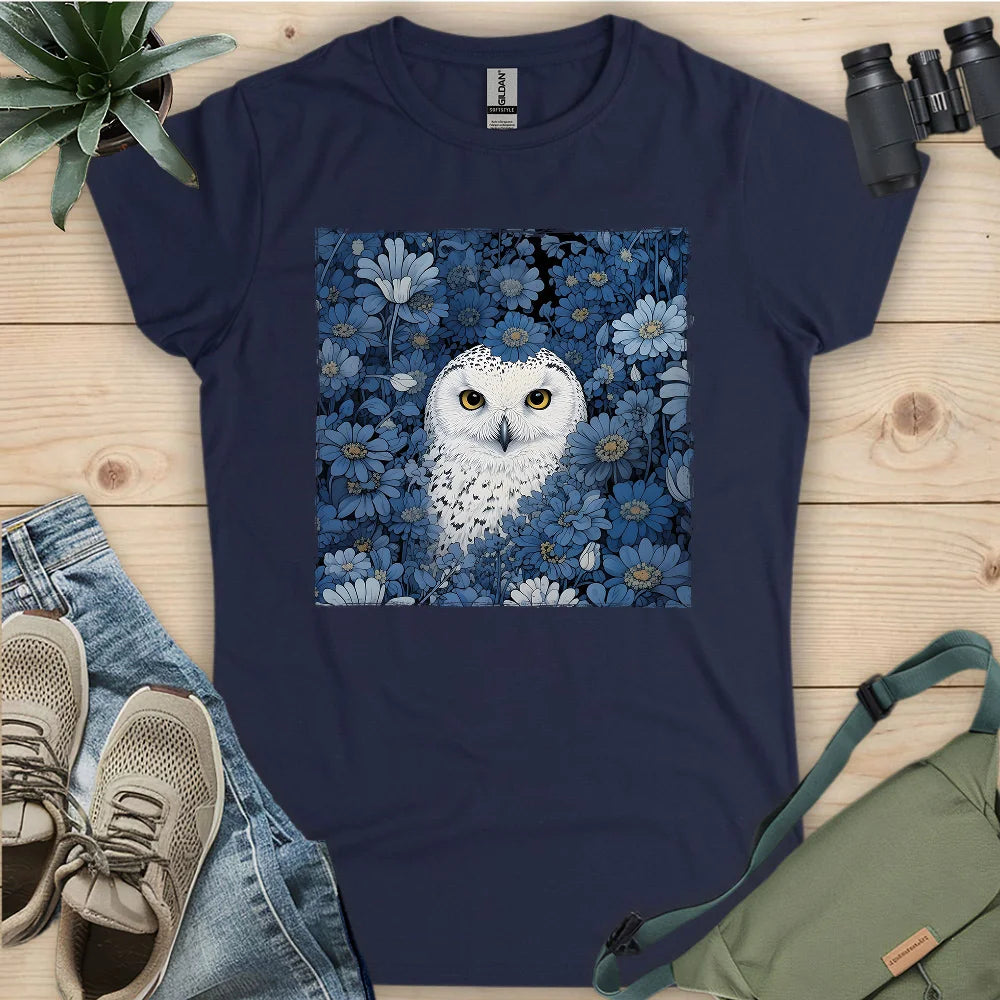 Snowy Owl In Flower Field Women's T-shirt