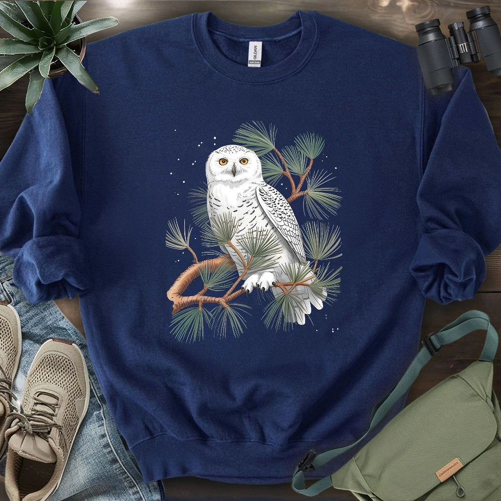 Snowy Owl On Coniferous Tree Sweatshirt