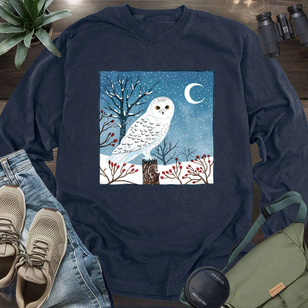 Snowy Owl at Midnight Long Sleeve T-shirt