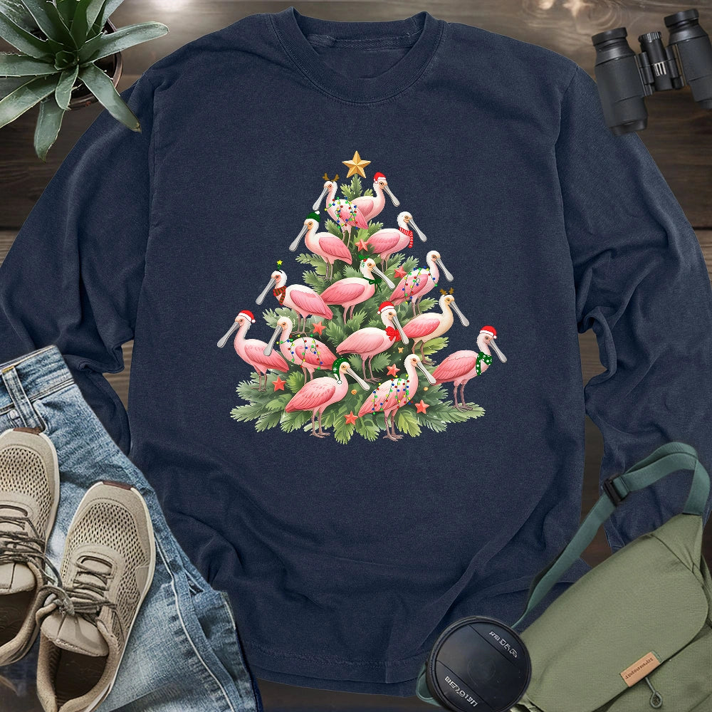 Spoonbill Christmas Tree Long Sleeve T-shirt