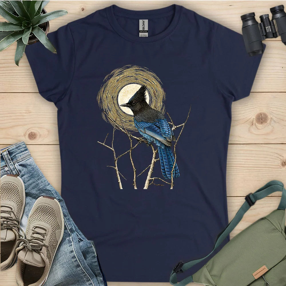 Steller's Jay Under Forest Moonlight Women's T-shirt