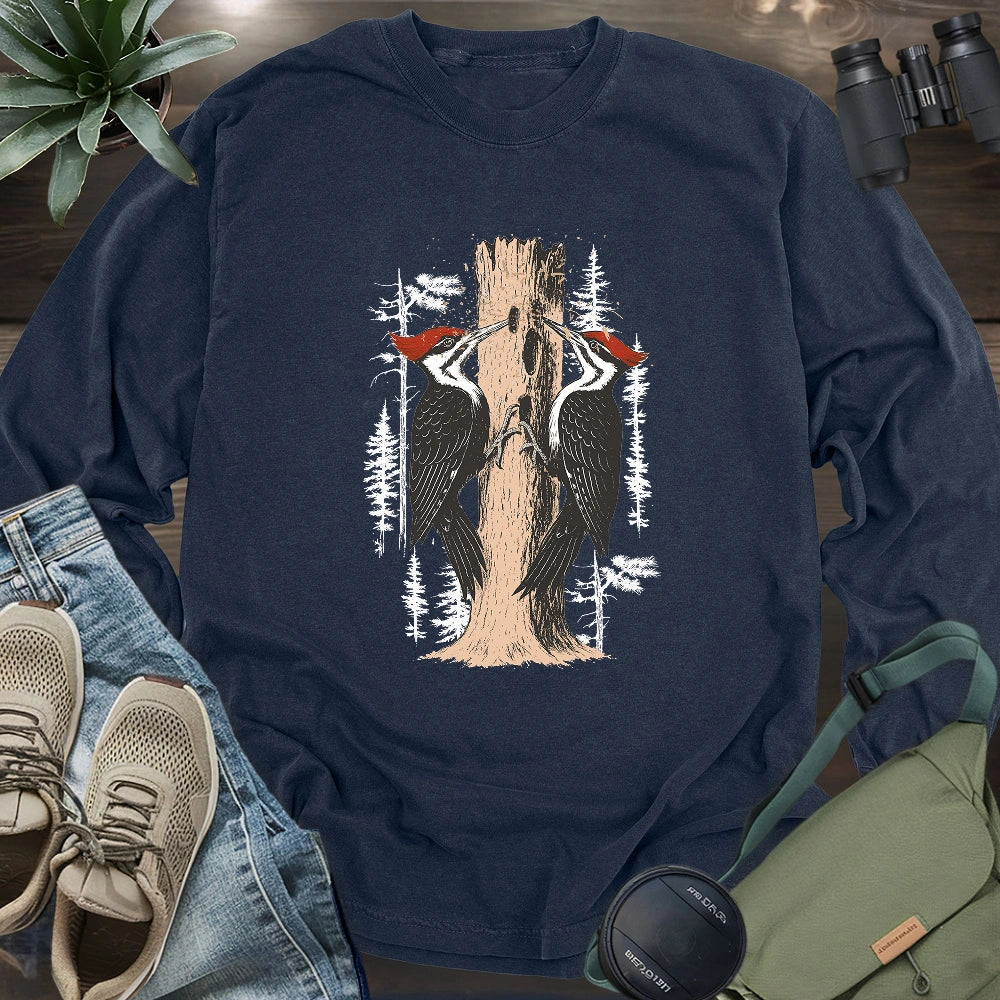 Twin Woodpeckers Drumming Long Sleeve T-shirt