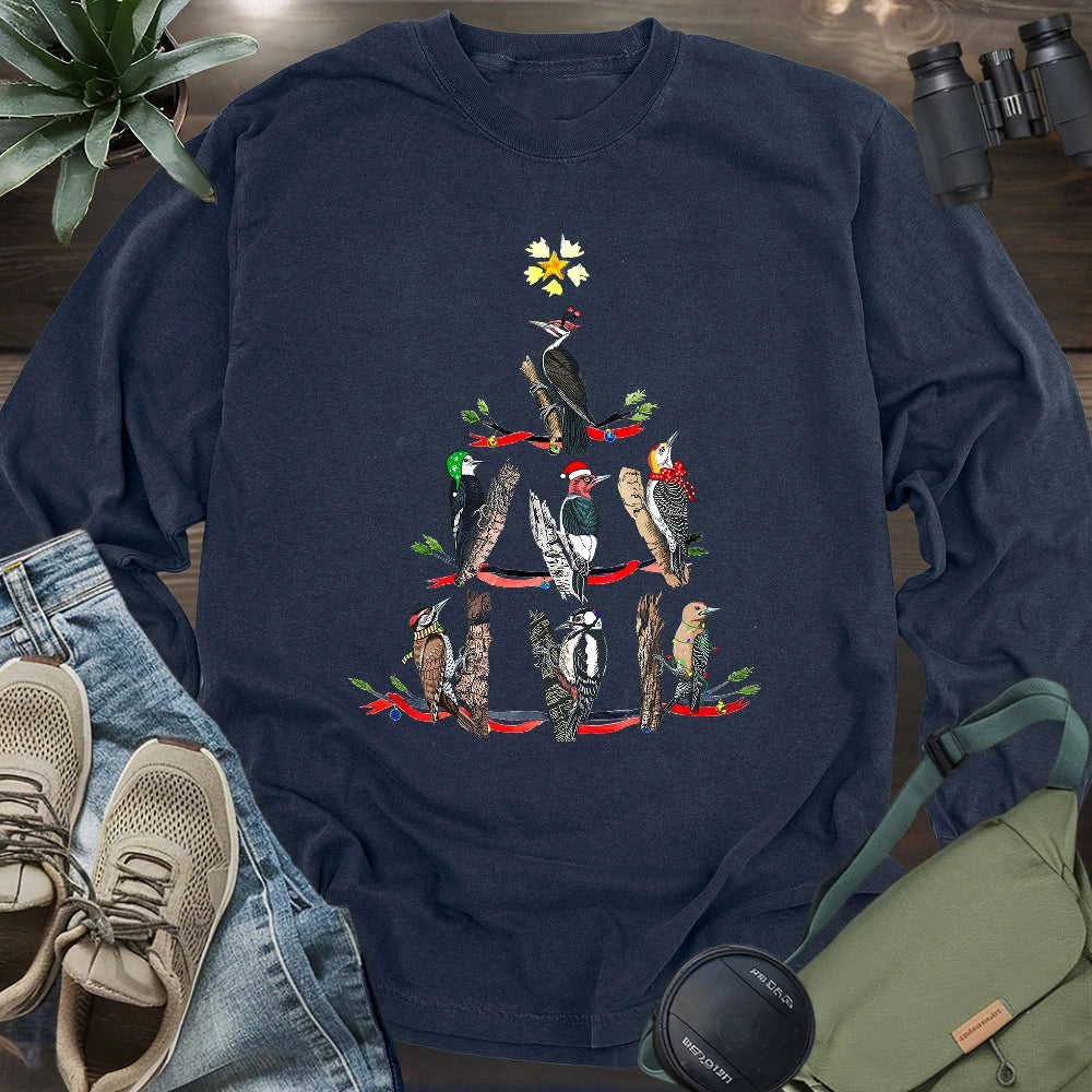 Woodpecker Christmas Tree Long Sleeve T-shirt