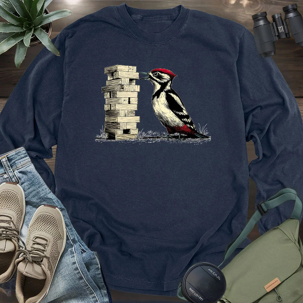 Woodpecker Playing Jenga Long Sleeve T-shirt