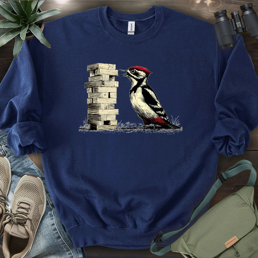 Woodpecker Playing Jenga Sweatshirt