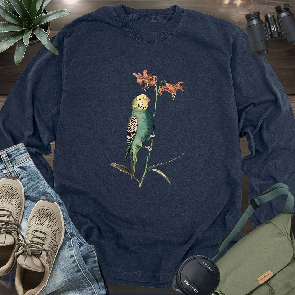 Budgerigar And Lily Long Sleeve T-shirt