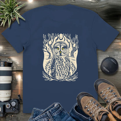 Great Grey Owl Linocut 2 Side T-shirt