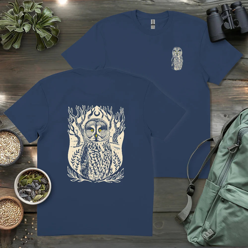 Great Grey Owl Linocut 2 Side T-shirt