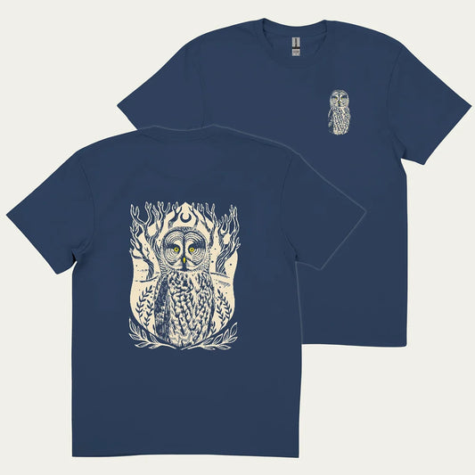 Great Grey Owl Linocut 2 Side T-shirt