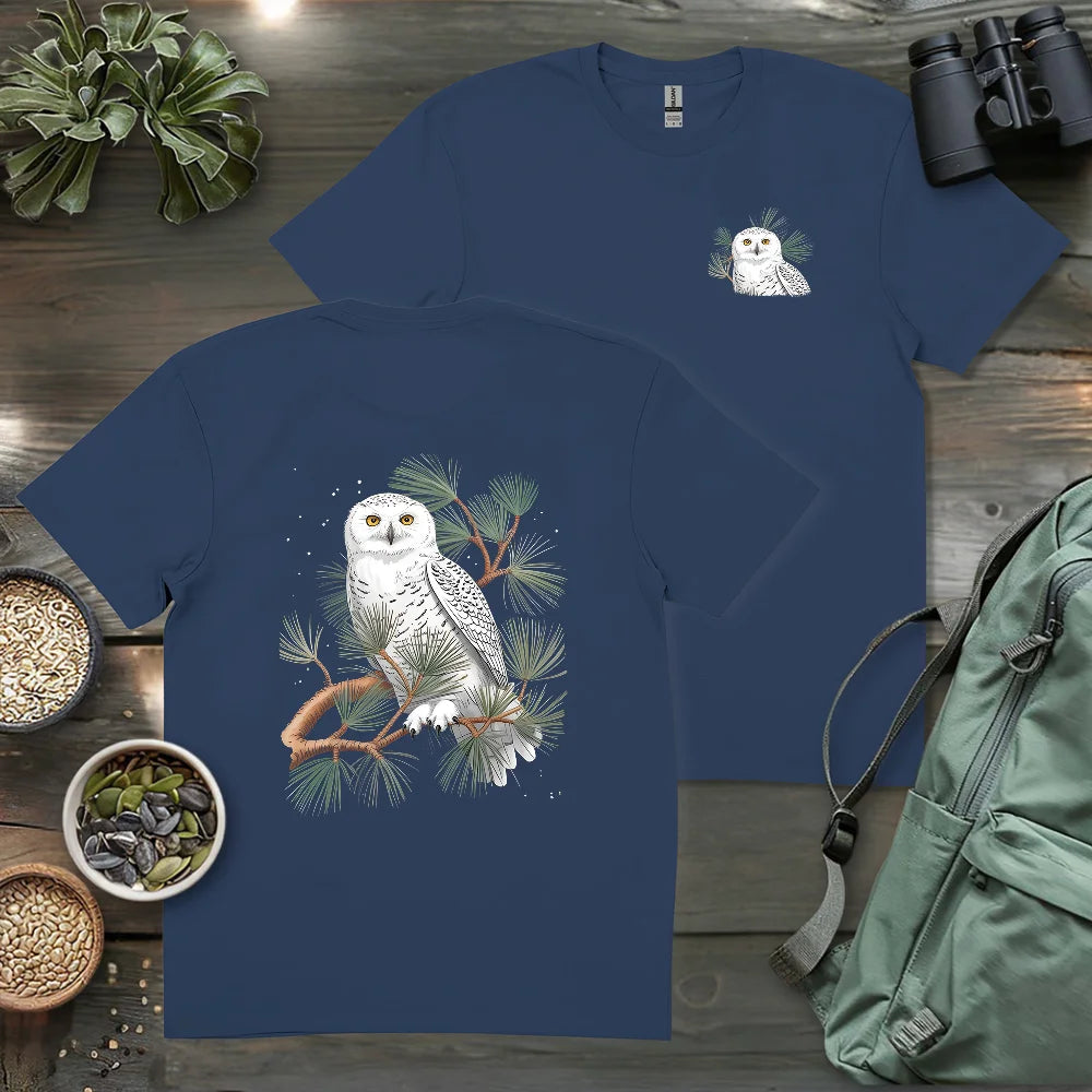 Snowy Owl On Coniferous Tree 2 Side T-shirt