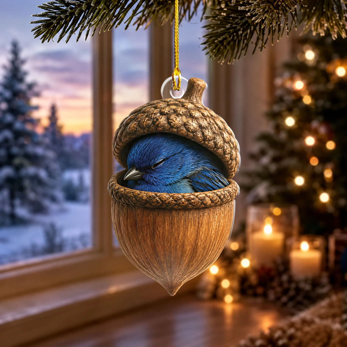 Indigo Bunting Sleeping Ornament