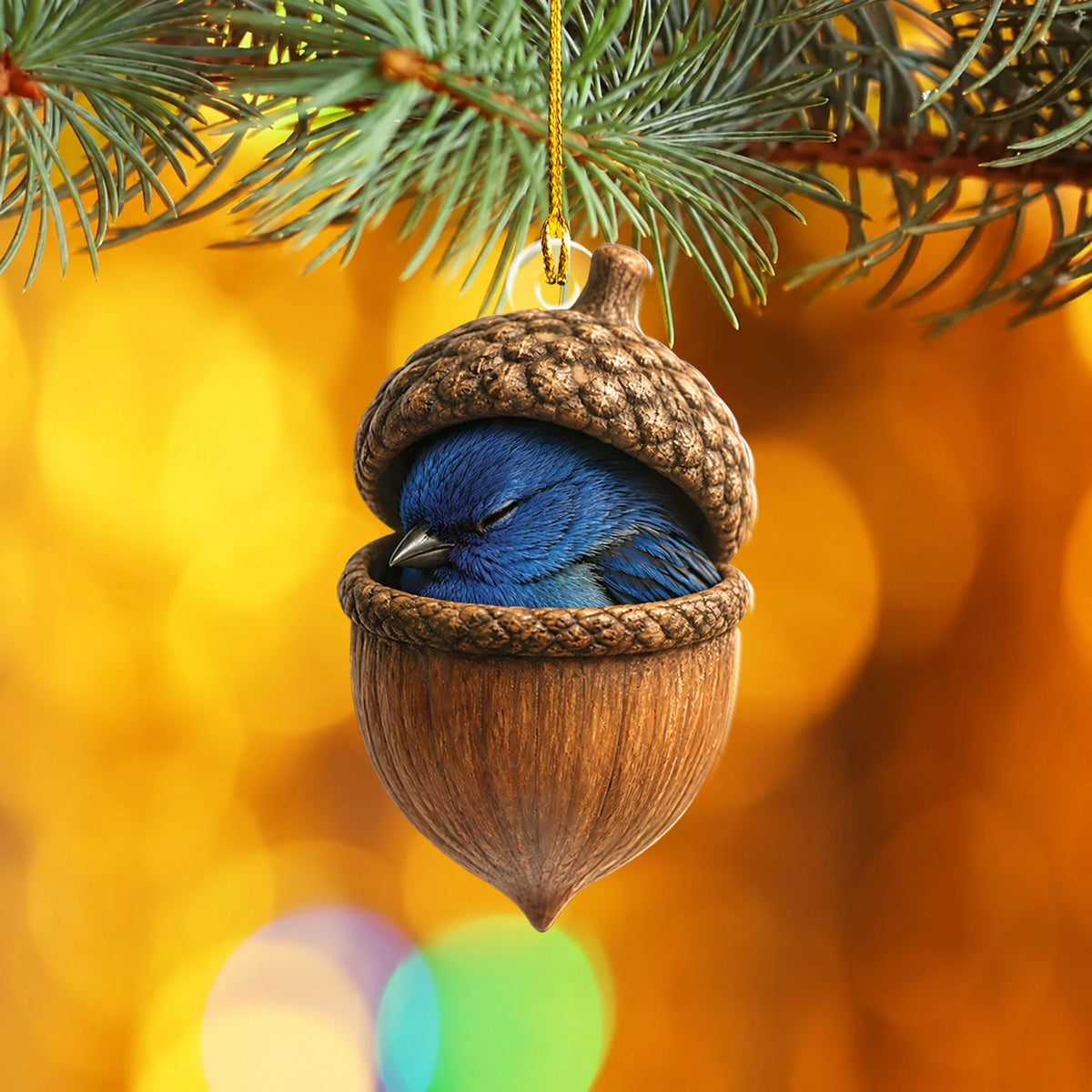 Indigo Bunting Sleeping Ornament