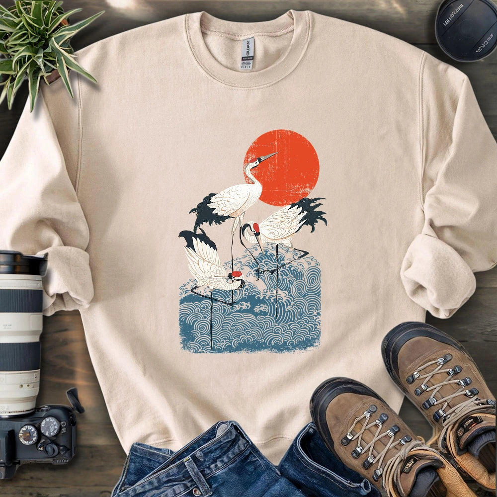 Crimson Sun Cranes Sweatshirt