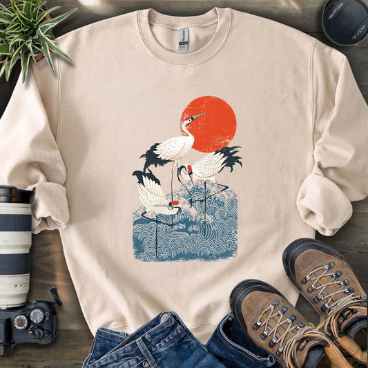 Crimson Sun Cranes Sweatshirt