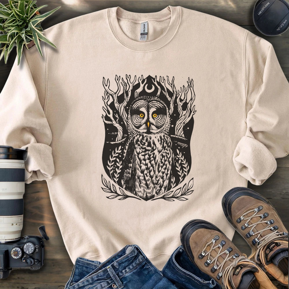 Great Grey Owl Linocut Sweatshirt