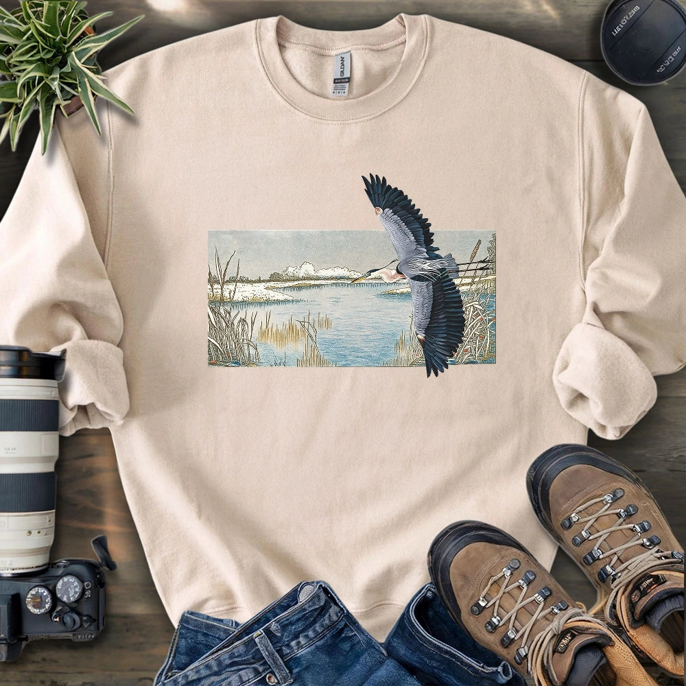 Heron Flying Over Marsh Sweatshirt