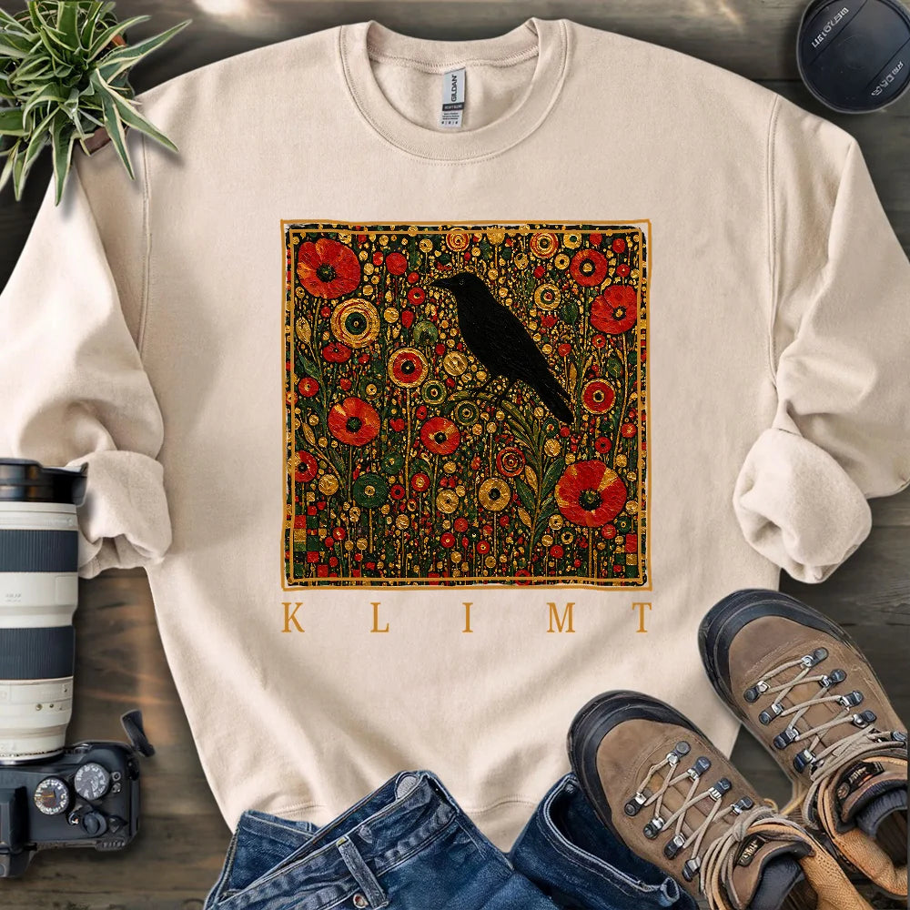 Klimt Raven In Flower Field Sweatshirt