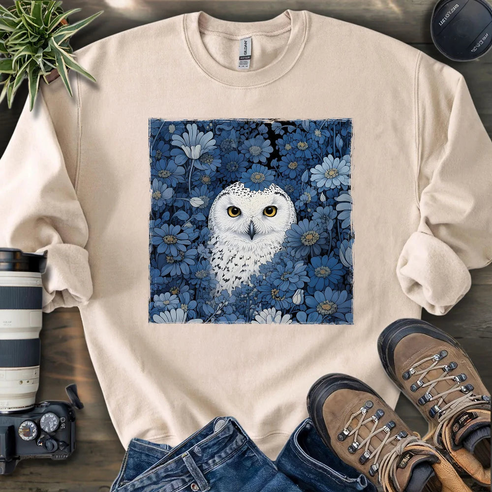 Snowy Owl In Flower Field Sweatshirt