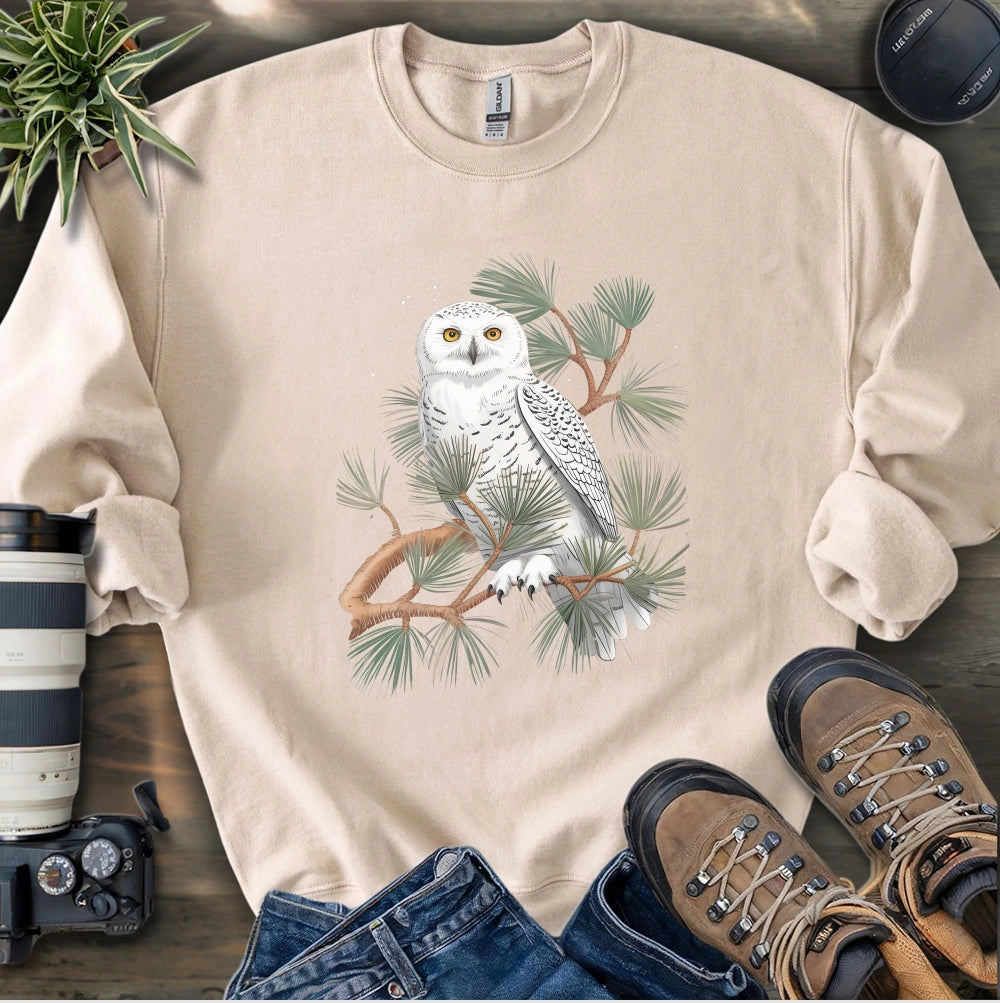 Snowy Owl On Coniferous Tree Sweatshirt