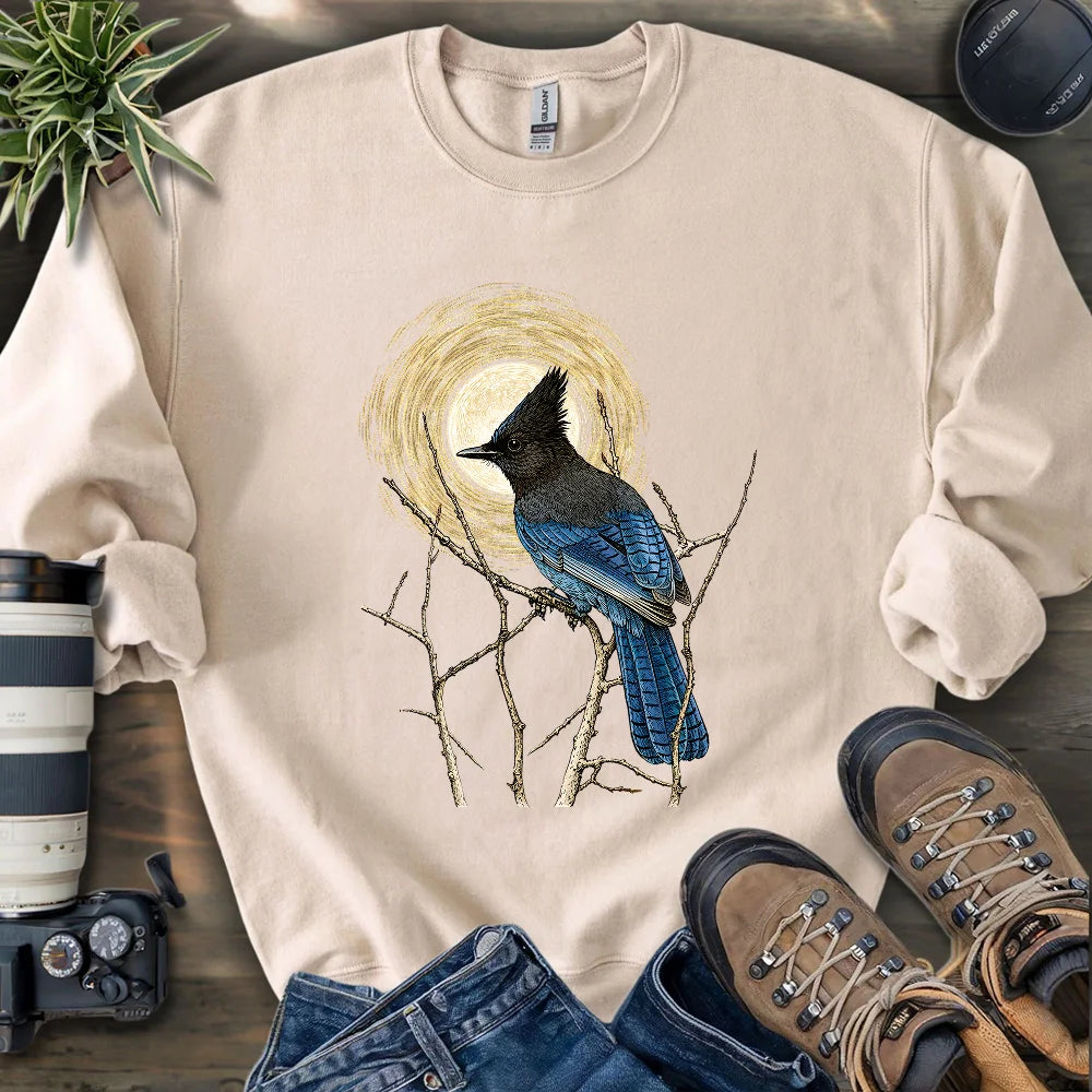 Steller's Jay Under Forest Moonlight Sweatshirt