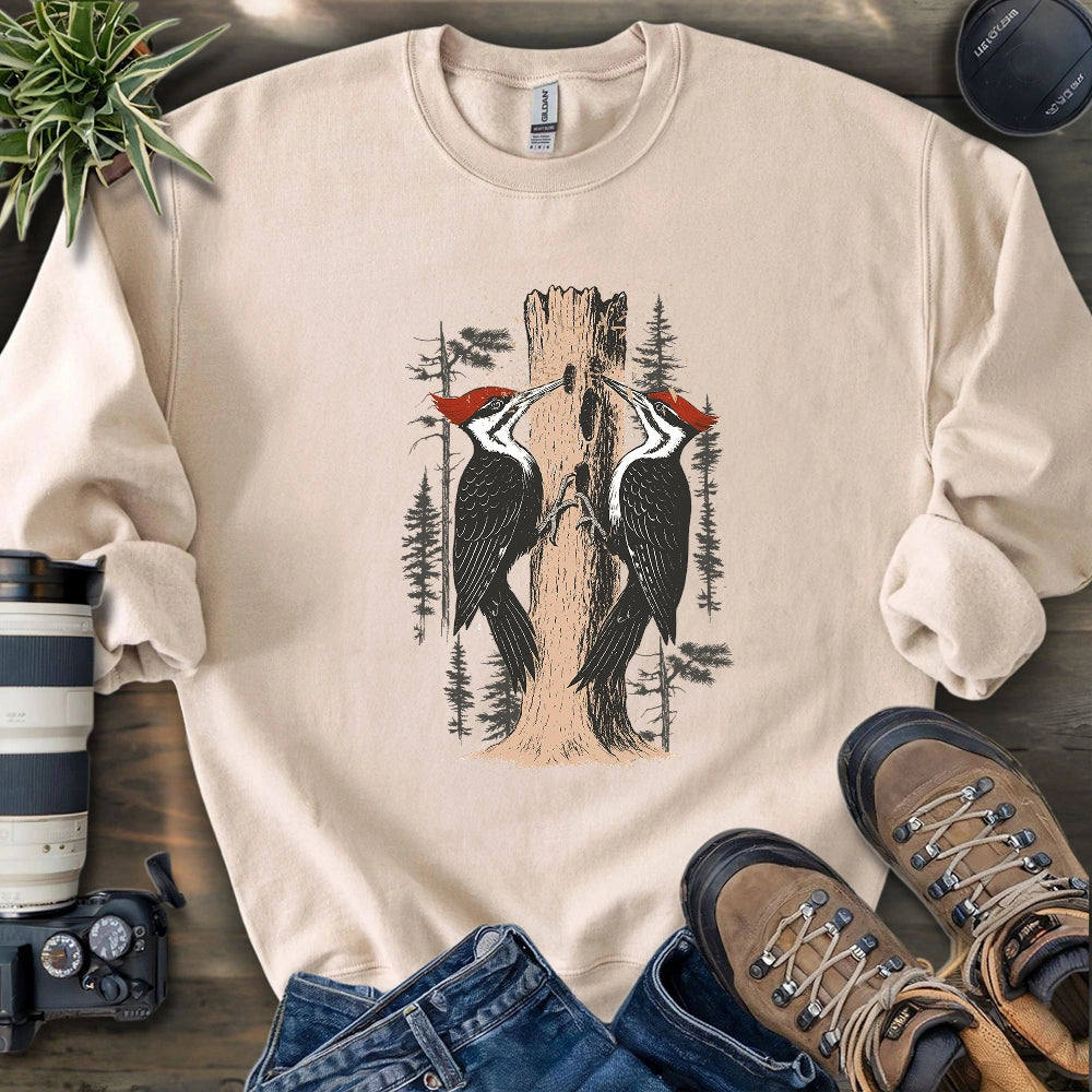 Twin Woodpeckers Drumming Sweatshirt