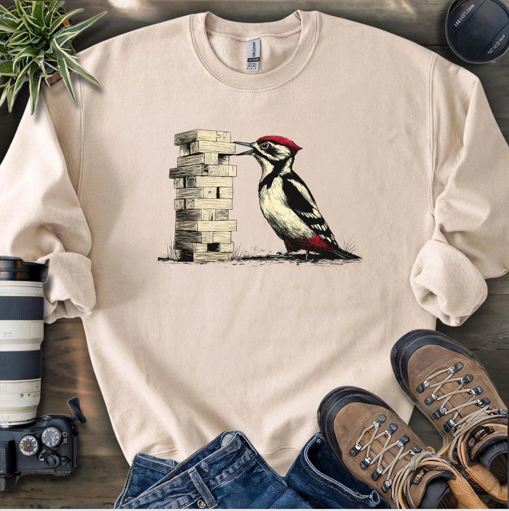 Woodpecker Playing Jenga Sweatshirt