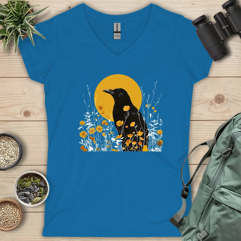 American Crow With Poppies Lady V-neck