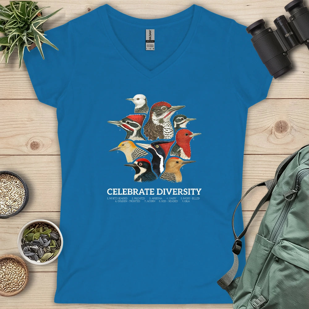 Celebrate Diversity Of Woodpecker Lady V-neck