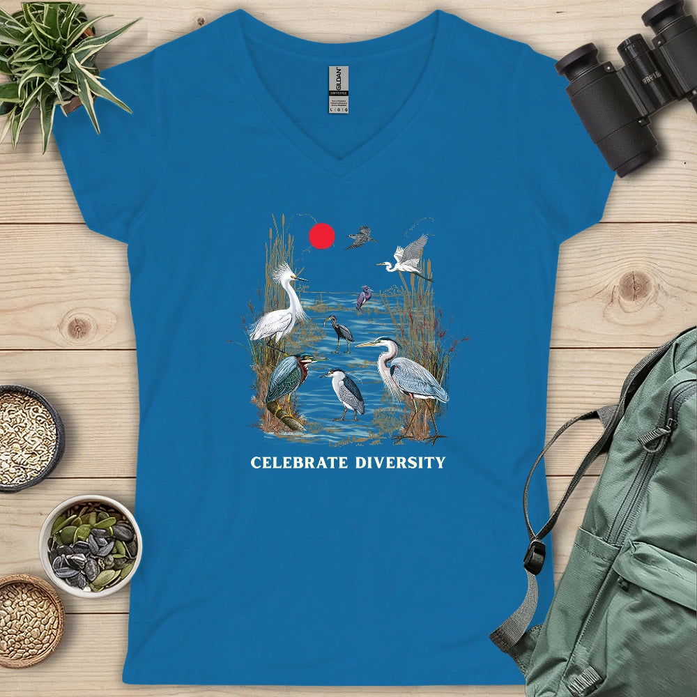 Celebrate Heron Diversity Lady V-neck