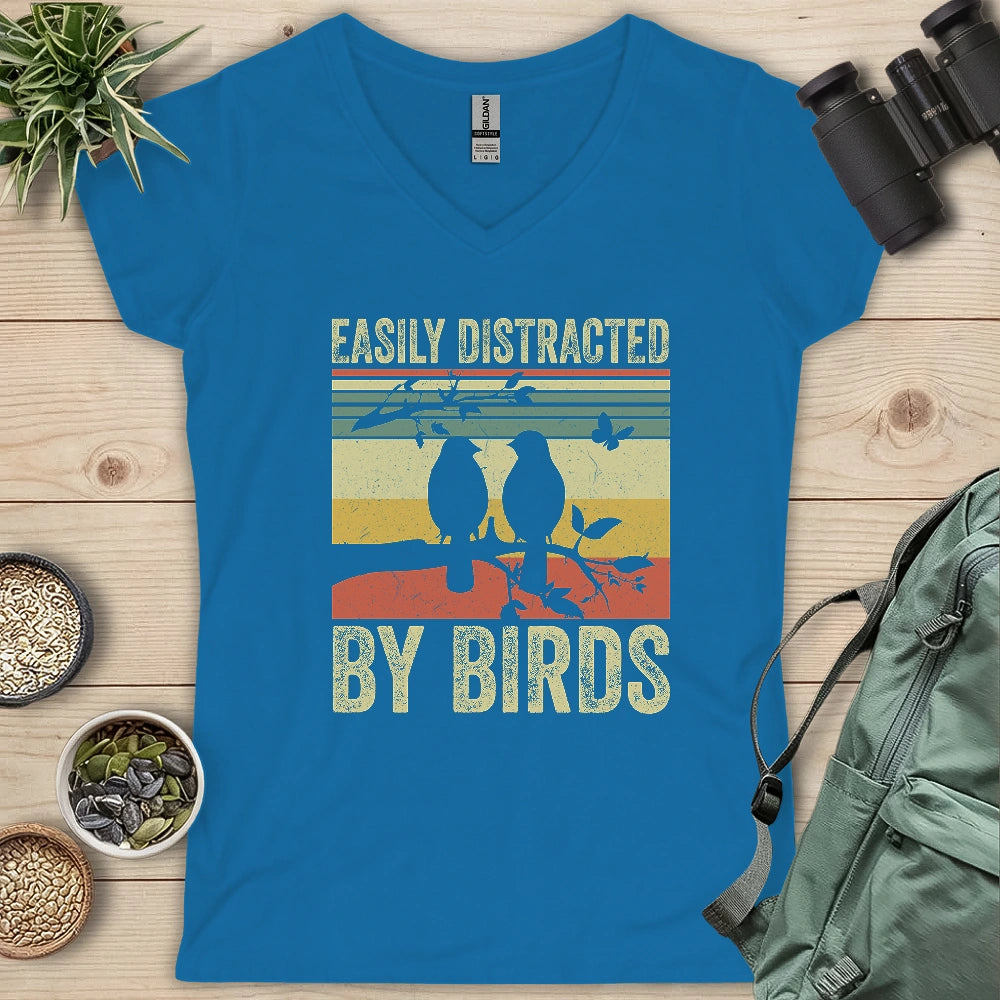 Easily Distracted By Bird Lady V-neck