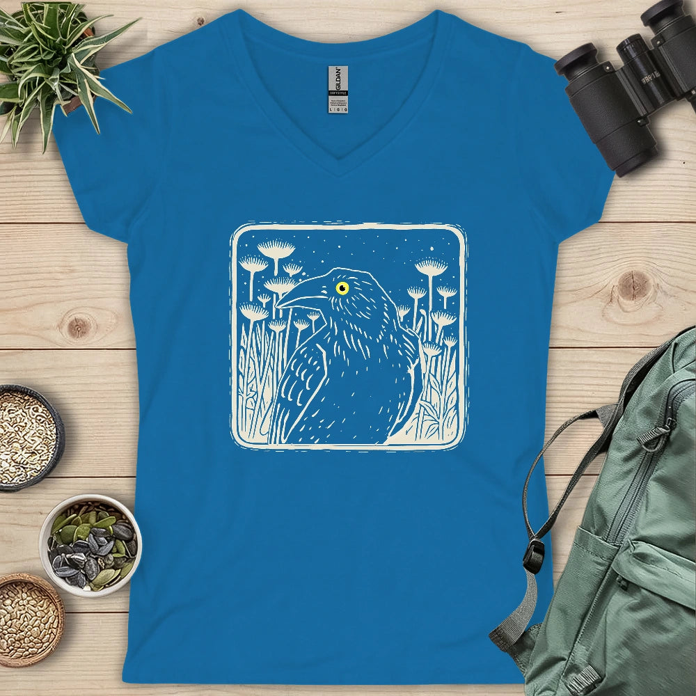 Floral Crow Silhouette Lady V-neck