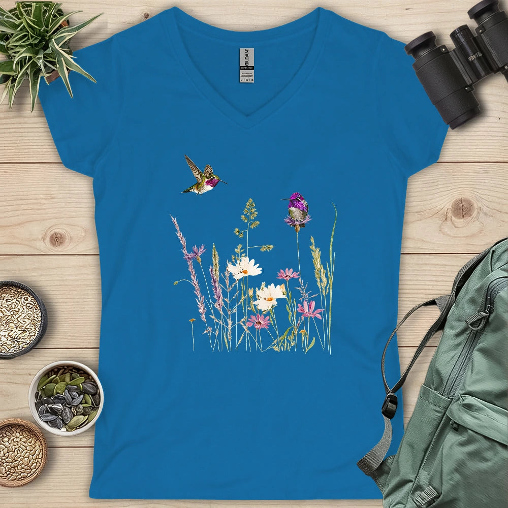 Hummingbirds And Wildflowers Lady V-neck