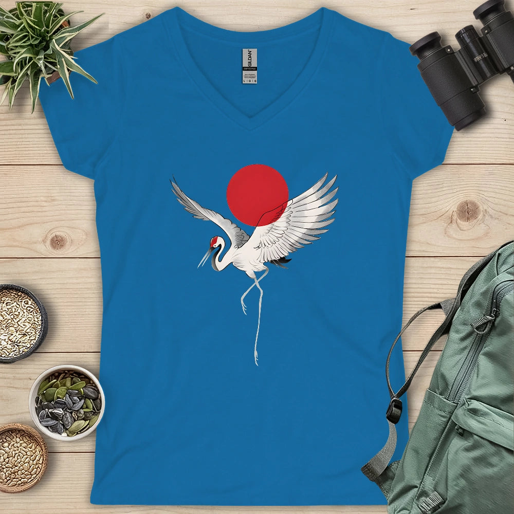 Japan Sun Crane Lady V-neck