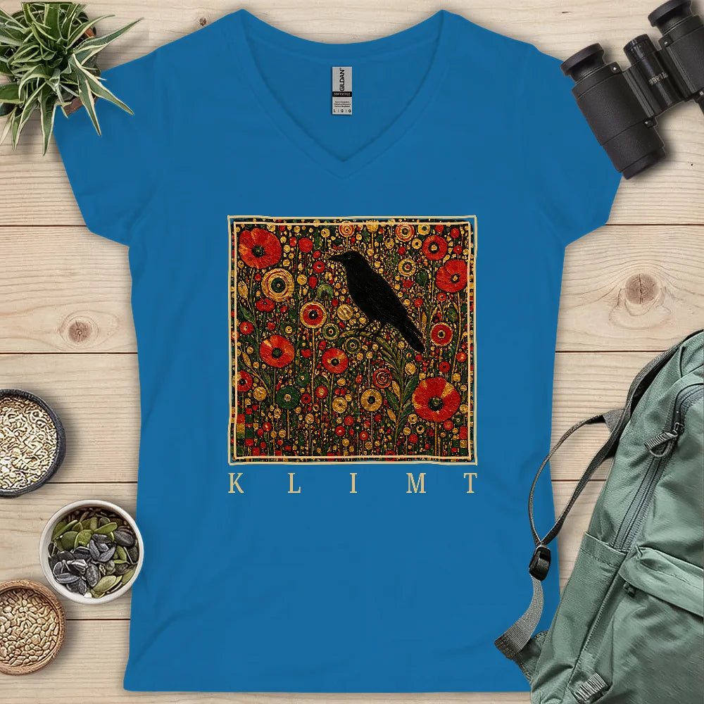 Klimt Raven In Flower Field Lady V-neck