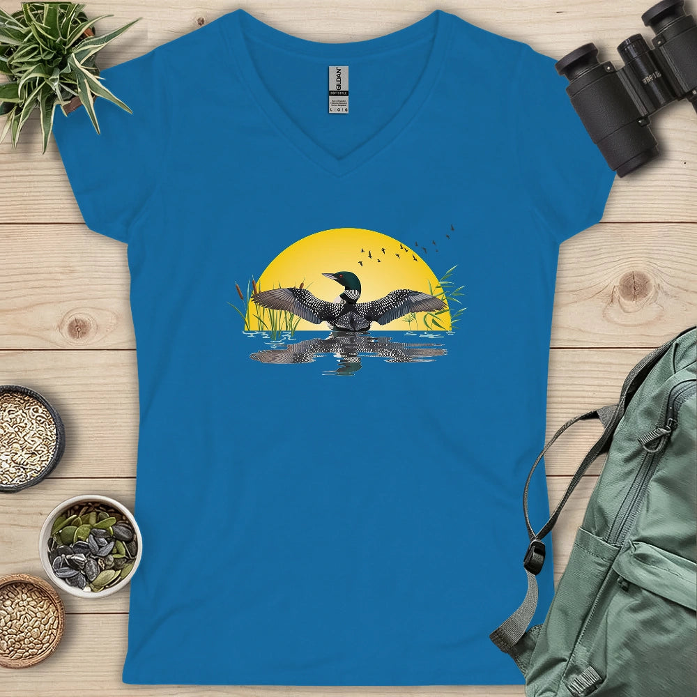 Loon Dance At Dawn Lady V-neck