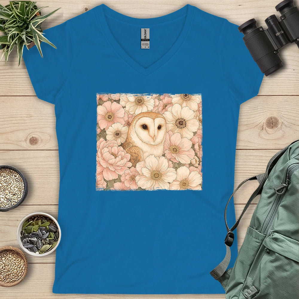 Owl In Flower Field Lady V-neck