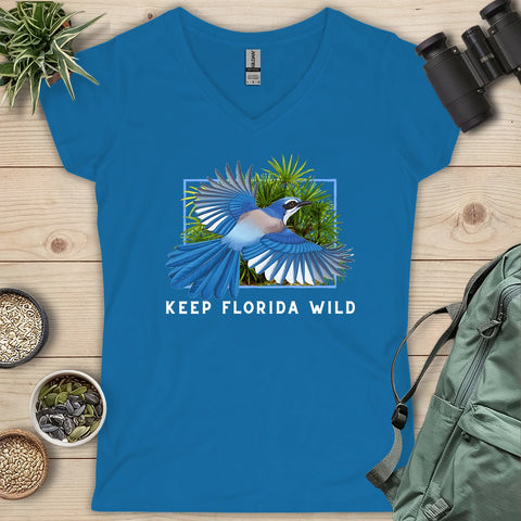 Protect Florida Scrub Jay Lady V-neck