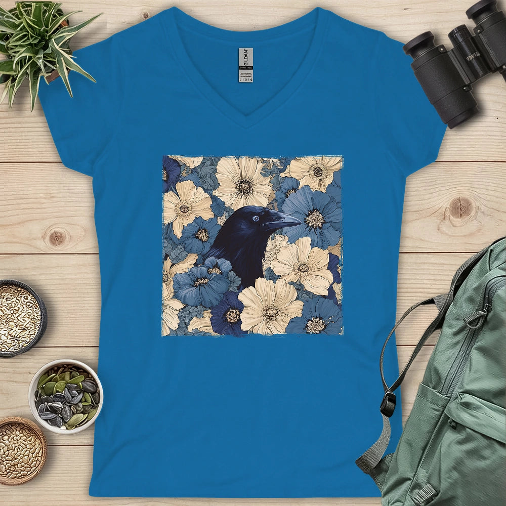 Raven In Flower Field Lady V-neck