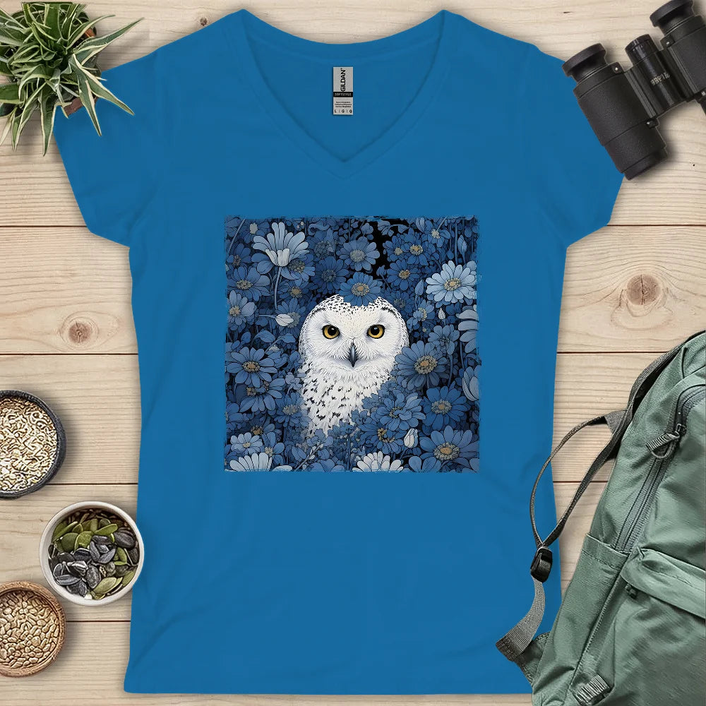 Snowy Owl In Flower Field Lady V-neck