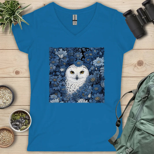 Snowy Owl In Flower Field Lady V-neck
