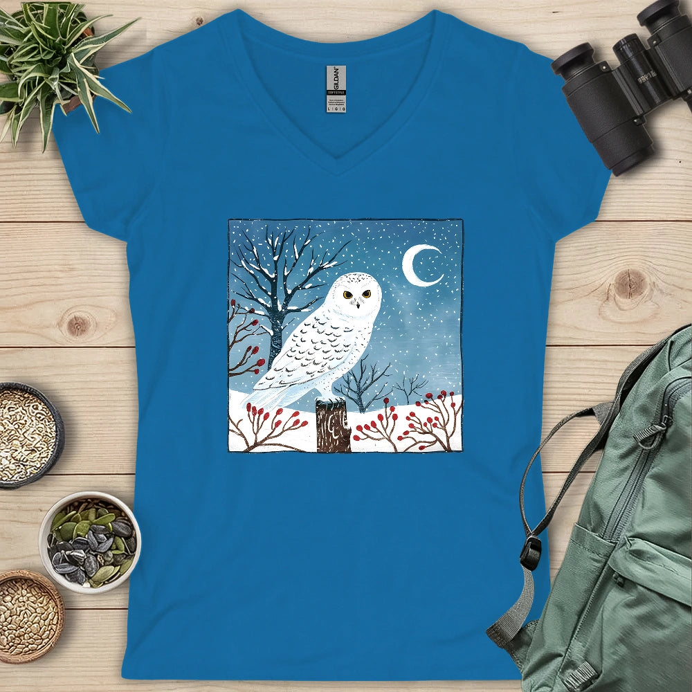 Snowy Owl at Midnight Lady V-neck