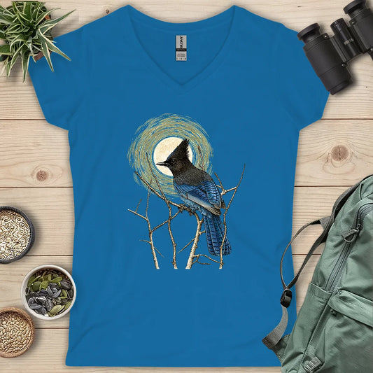 Steller's Jay Under Forest Moonlight Lady V-neck