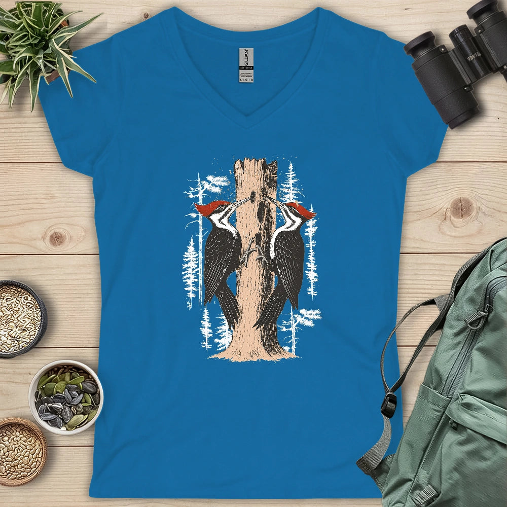 Twin Woodpeckers Drumming Lady V-neck