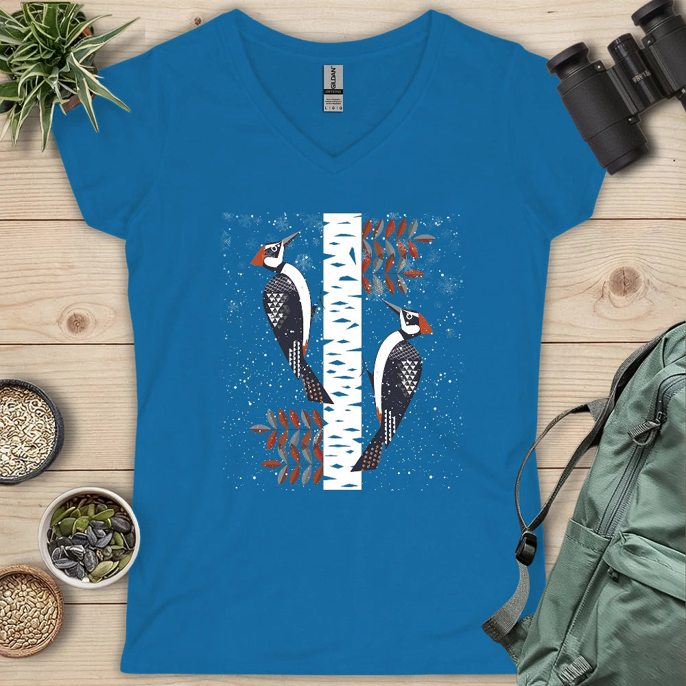 Winter Woodpeckers Lady V-neck