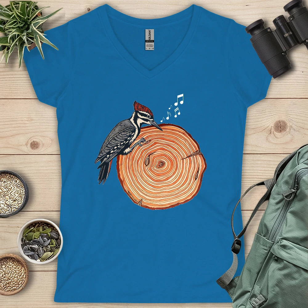 Woodpecker Playing Vinyl Lady V-neck